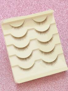 AYRMILLA Short Brown False Eyelashes 5 Pairs, Natural Fluffy, Thin & Smooth, Suitable For Daily Work Meetings, Natural Style False Eyelashes, Comfortable To Wear, Thick & Dense, Includes Eyelash Curler And Eyelash Brush - Brown - View 2