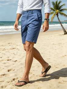 Quần short nam thời trang chơi golf, quần short ngoài trời thoáng khí, bền bỉ, đa năng, dài đến đầu gối, màu trơn. - Màu xanh lam - Xem 4