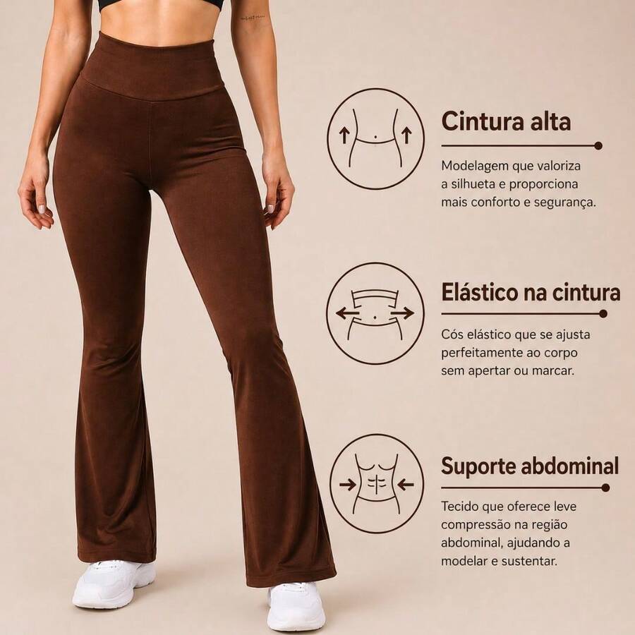 High-Waisted, Ballerina-Style Flare Leggings With Zero Transparency, Ideal For Walking, Training, And Running. - 鏽棕色 - 查看 1