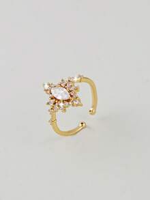 1 chiếc nhẫn đính đá Cubic Zirconia tinh xảo, thích hợp cho nữ giới đeo hàng ngày, đính hôn hoặc cưới. - Vàng - Xem 2