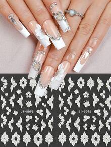 5D Embossed White Flower Nail Stickers, Self-Adhesive Floral & Butterfly Nail Art Decals, Elegant Pink & White Flower Nail Decorations For Romantic Manicure, Spring Summer Flower Slider Nail Decoration Nail Art Supplies - Multicolor - View 2