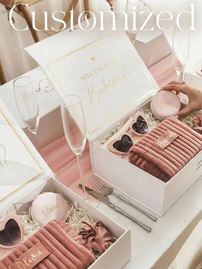 Personalized Gift Box Set, Mother's Day Gift, Bridesmaid Gift, Birthday Gift, Blank Magnetic Gift Box, "Will You Be My Bridesmaid?" ,Tailored Fit