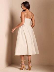 Elegante vestido largo sin mangas con manga abultada para mujer, adecuado para citas diarias, salidas, discotecas, fiestas, temporada de otoño - Albaricoque - Ver 2