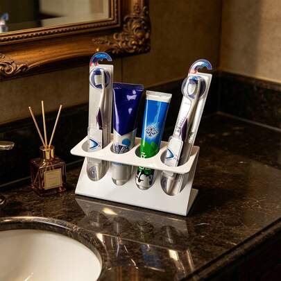 Ins Minimalist Style Toothbrush & Toothpaste Holder, Made Of Thickened Plastic, Integrated Molding With Smooth Corner Design, Practical Storage Organizer, Unisex Design, Perfect For Daily Storage In Bathrooms, Restrooms And Rental Houses, Ideal For Festive Home Renovation, Essential Bathroom Storage Supplies. Toothbrush Holder