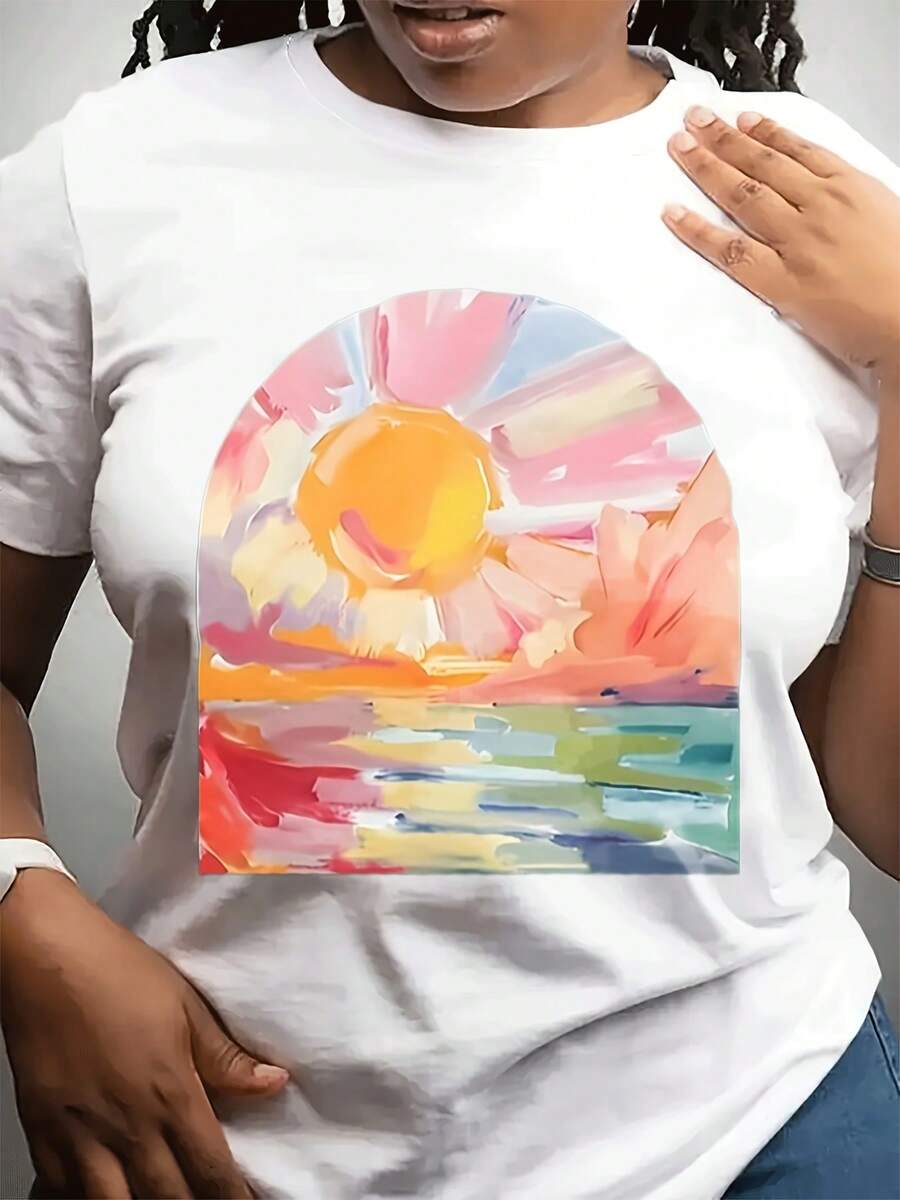 Camiseta casual de moda del cuello redondo del festival de primavera de las mujeres corto Sved Top se puede usar para Dailpor. Destacados Prins Adecuado para amigos y familia para dar Gif