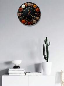1pc 10/12 Inch Silent Round Wooden Clock With Various Spices And Seasonings, Quartz Movement, Multi-Color With Gold Accents, Battery Operated (AA Batteries Not Included), Suitable For Bedroom, Kitchen, Study, Garage, Christmas Decor, Living Room - Multicolor - View 7