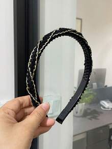 1条女士黑金线编织发带，优雅秋冬编织发带，略微凸起的皇冠设计使脸型看起来更小，适合日常佩戴、派对和晚宴。 - 彩色 - 查看 4