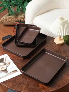 Stackable Reusable Plastic Trays, Multiple Sizes And Colors Available, Durable And Shatter-Resistant, Suitable For Kitchen, Can Be Used For Food, Party Cold Cuts, Fruits, Cakes, Appetizers, Etc. - Walnut Wood - View 3