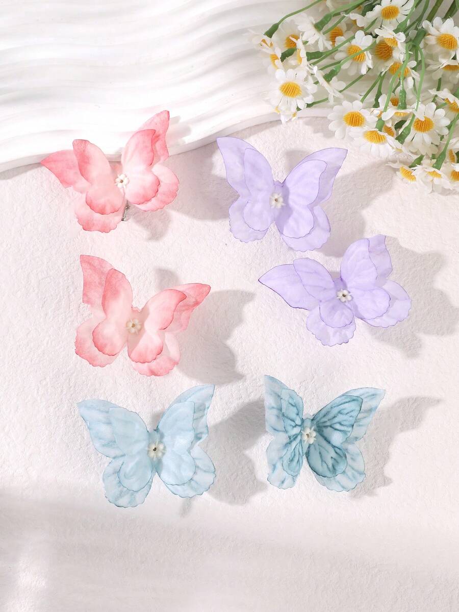 2 pièces Pince à cheveux papillon douce, design dégradé aquarelle, pince à cheveux pour usage quotidien/vacances/photos, accessoire de cheveux style doux pour femmes, festival, fête - Multicolore - Voir 1