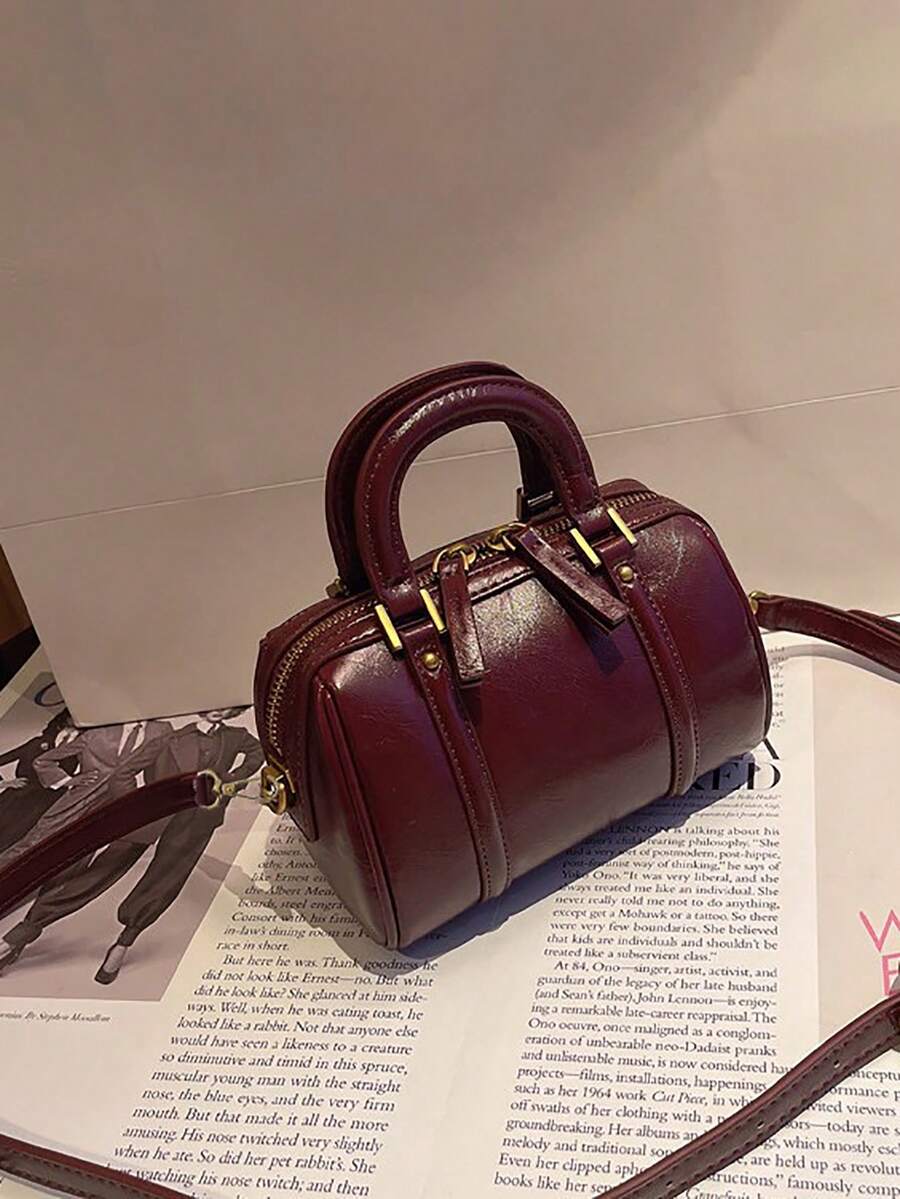 Boston Handbag, Shoulder Bag, Pillow Bag - Burgundy - View 1