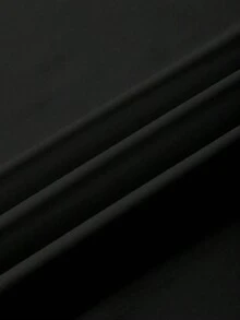 Camiseta de cuello redondo de color liso con detalles de lazo de pedrería de estilo minimalista - Negro - Ver 4