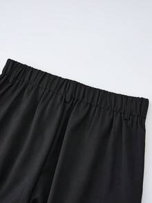 女士休闲阔腿裤，宽松时尚纯色，独特腰带设计，适合办公室和日常穿着，黑色 - 黑色 - 查看 8