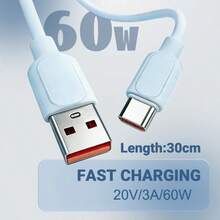 1 pieza Cable USB a Tipo-C de carga rápida en PVC blanco, 3A/60W, 30cm/11.8 pulgadas, compatible con carga rápida y transmisión de datos, compatible con S20/S21/S22/S23, Honor y otros teléfonos inteligentes - Blanco - Ver 7