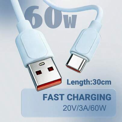 Cable de carga rápida y transferencia de datos USB a Tipo-C blanco de 30 cm/11.8 pulgadas, 3A/60W, compatible con Samsung, y otros teléfonos inteligentes