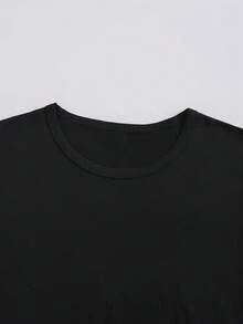 Camiseta Casual de Manga Corta para Mujer Trendy 2026 - Estampado geométrico estilo tailandés, cuello redondo, corte holgado, top de verano, tela transpirable de elasticidad media, lavable a máquina, diseño cómodo y sencillo para uso diario, material no transparente, camiseta estampada. - Negro - Ver 4