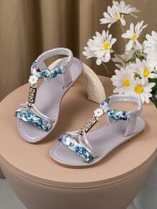 1 Pair Fashionable Children's Bohemian Style Light Purple Slip-On Sandals, Comfortable And Durable Colorful Beaded Beach Sandals Suitable For Beach, Seaside, And Holiday Outfits - Mauve Purple - View 4