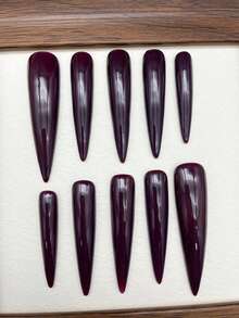 European And American Style Extra Long Stiletto Solid Color Fake Nails, Black, Purple, Wine Red Minimalist Long Artificial Nails, Gift For Girls - Multicolor - View 5