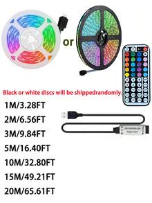 16-100英尺USB LED灯带，带44键遥控器，RGB氛围LED灯带，USB供电，自带背胶，适用于卧室、派对、夜灯/电视背光、卧室LED灯带、节日装饰、家居墙面装饰、万圣节派对照明礼品，1米/2米/3米/5米/10米/15米/20米LED灯带，适用于房间、游戏室等，RGB LED灯带，自带背胶，带44键遥控器，可调光 - 彩色光 - 查看 12
