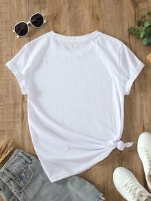 T-shirt côtelé 100% coton pour femmes, t-shirt graphique "Gin Tonic Mood", style universitaire, nouveau vêtement de sport printemps/été pour femmes, Top court blanc moulant, drapé, mode, doux et respirant pour femmes - Blanc - Voir 2
