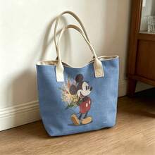 Túi tote Disney Mickey Mouse, túi đeo vai bằng vải canvas dung tích lớn, túi xách tay thông thường dùng cho công sở, trường học, mua sắm, du lịch, sử dụng hàng ngày và trang trí nhà cửa. - màu đen - Xem 3