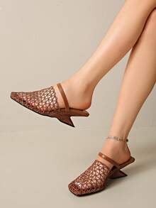 Unique Design Fishnet Wedge Mule Sandals For Women, Hollow Woven High Heel Slip-On Slippers For Summer Outdoor Wear - Brown - View 2