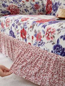 1pc Milk Silk Fabric Anti-Slip Elastic Decorative Sofa Skirt Cover, Printed Feather & Leaf Pattern, Rich Colors, Pet-Friendly Anti-Dust, Available In 1/2/3/4 Seater Sizes, Suitable For All Seasons - Multicolor - View 7