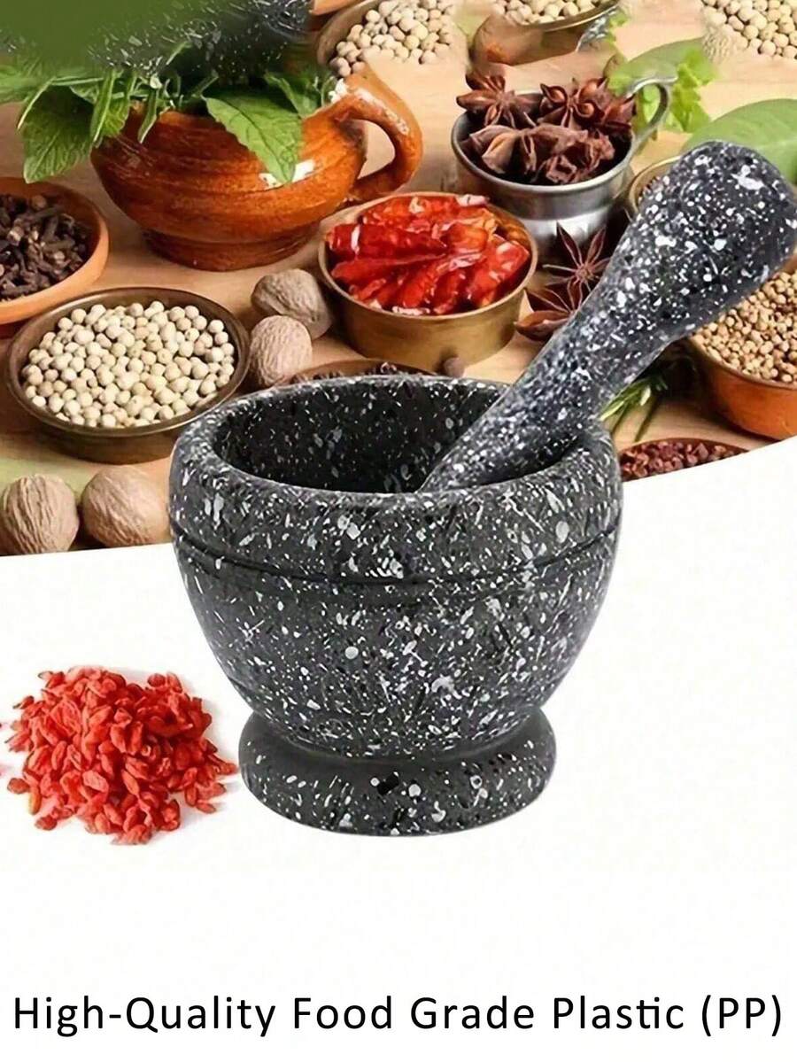 1pc Lightweight Plastic Garlic Press With Granite Pattern - Manual Mortar And Pestle Set For Spices, Chili, And Ginger - Compact Kitchen Grinder Tool