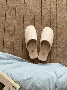 XIXITIAO Sweet Plaid Comfy Lightweight Flat Home Slippers Square Toe Fine Plaid Soft Sole Home Slides All-Season Floor Slippers - Beige - View 7