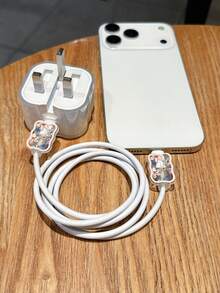 Set de 3 protectores de cable de carga con estampado floral, adecuado para cargador rápido Apple de 20W, estándar del Reino Unido - Multicolor - Ver 2