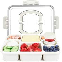 Snack Box Container With 2 Sauce Cups - Large 8-Compartment Divided Serving Tray With Lid & Handle For Candy, Vegetables, Fruit, Nuts, Suitable For Picnic, Party, Refrigerator Organization, Airtight Seal Food Container, Fresh Food Storage, Nut Spice Food Storage, Snack Box Cooked Food Container, Leak-Proof, Dishwasher - View 16