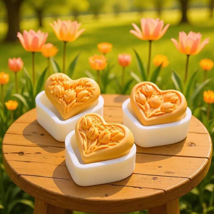 Khuôn silicon hình hoa tulip hình trái tim, khuôn silicon tự làm thủ công bằng sáp, thạch cao, xà phòng. - Mẫu 1 - Xem 1