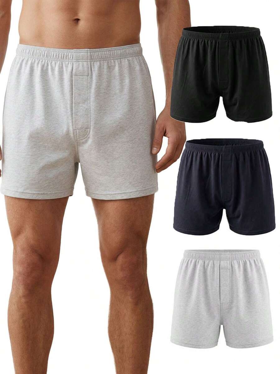 100% Cotton Boxers For Men Loose Fit Soft Knit Solid Color Boxer Shorts Relaxed Fit Cotton Boxers For Men With Button Fly - Multicolor - View 1