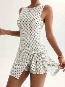 FWH Women's Youthful & Vibrant Sports Dress, Sleeveless Backless Eye-Catching Sexy Design, Lace-Up Bow Waistline Enhancing Waistline, Built-In Anti-Exposure Shorts For Unrestricted Movement, Suitable For Gym Workout, Daily Wear, Casual Outings, Outdoor Activities And Commuting, Fashionable Elegant Casual Sports Daily Women's Dress - White - View 2