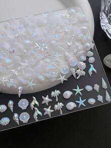100件/包海洋风金属美甲装饰品，包括贝壳、海星、棕榈树、五角星、海豚、海螺等元素，适合海滩、音乐节、旅行和庆典DIY装饰，是美甲装饰的理想之选。 - 彩色 - 查看 7