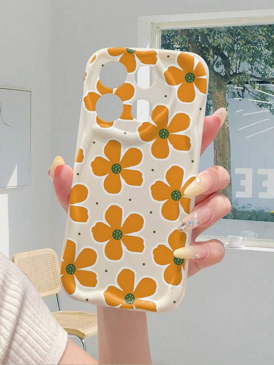 1个时尚简约花卉波点图案不对称奶油色波浪纹手机壳，兼容Galaxy S23/S24/S25/S26/A57/A37/A17/A07等纯净安卓系列，日常使用 - 白色 - 查看 1