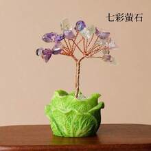 Árbol eterno de cristal natural, decoración floral, base de repollo falso, adorno de árbol de dinero en miniatura tejido a mano, decoración para el hogar/coche, regalo de inauguración de casa, graduación - Árbol de col artificial - Ver 12
