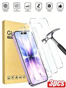 Bộ 3 miếng dán màn hình cường lực, độ phân giải cao, chống nước, bền bỉ, cạnh không vỡ, tương thích với iPhone X/XS/11/12/13/14/15 Pro Max/16 Pro Max/16 Plus/16/16e/17/17 Air/17 Pro/17 Pro Max. Chống vỡ, chống trầy xước và chống nước. - Trong sáng - Xem 27