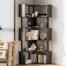 Space-Saving L-Shaped Corner Bookshelf, 6-Tier Freestanding Bookcase, Tall Metal And Wood Storage Rack With Baffle, Modern Industrial Display Shelf For Living Room, Home Office - màu đen - Xem 6