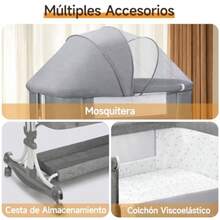 Muja 3 en 1 Cuna para Bebe Multifuncional Colecho para Bebe Cuna con Mosquitero Portátil Ajustable Convertible a Mecedora Rueda Silenciosa Cesta de Almacenamiento Modelo A - Gris - Ver 5