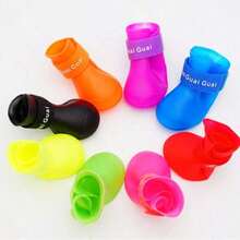 4pcs/Set Small Pet Dog Rain Shoes Anti Slip Waterproof Puppy Cat Shoe Rubber Boots For Outdoor Footwear Socks Pet Accessories - 紅-m - 查看 5