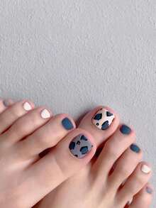 24 Pieces Of Short Square Toenails, Frosted Geometric Patterns, Zebra Pattern Fake Nails, Fashionable And Personalized Acrylic Manicure Patches For Toenails, Including Jelly Glue And Nail File, Suitable For Parties, Events, And Daily Wear. Suitable For Women And Girls. Includes Manicure Tools. Shapeable Manicure Set - Multicolor - View 1