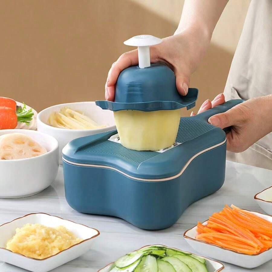 Bộ dụng cụ nhà bếp đa năng 11 món, bao gồm máy thái rau củ, máy thái hành tây, máy thái lát rau củ, lưỡi dao thái hạt lựu, kèm 5 lưỡi dao, rổ lọc và hộp đựng, thích hợp để thái salad, khoai tây, cà rốt, tỏi, có rổ thoát nước. - Nhiều màu - Xem 1