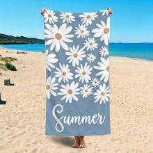 1 pièce Serviette de plage couple en fibre ultra douce avec imprimé marguerite bleue rafraîchissante, disponible en plusieurs tailles. Couverture de plage légère, convenant pour la natation, le camping, les sports, la plage ou la salle de gym. Accessoires de plage | Serviette de plage moderne | Tapis de plage durable - Marguerites bleues fraîches - Voir 5