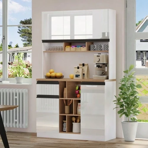 105 * 45 * 185 Cm, Modern Kitchen Cabinet, Sideboard, Sideboard, High Glazing, Metal Handle, Side Tables, Sideboards, Kitchen Cabinets, Kitchen Cabinets, Kitchen Cabinets, Kitchen Cabinets And Kitchen Cabinets. - White - View 1