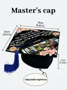 Customized Movie Film Photo Graduation Cap, Personalized Graduation Cap Decoration, Customizable Text Graduation Cap, Floral Pattern Graduation Cap Decoration Made Of Paper Material, One-Piece Design, Floral Print, Movie Film Photo Layout Suitable For Graduates, High School Graduates, College Graduates, Class Of 2026, For Students' Family Graduation Ceremony - Black - View 9