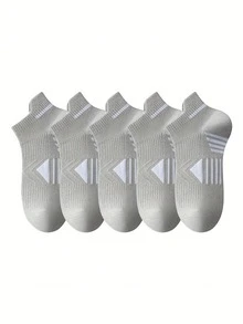 5 Pairs Men's Thin Mesh Breathable Running Sports Socks, Minimalist Solid Color & Striped Short Crew Socks For Summer - Multicolor - View 16