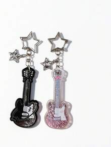 2pcs Y2K Guitar, Star, Heart Punk Retro Cute Keychains - Multicolor - View 12