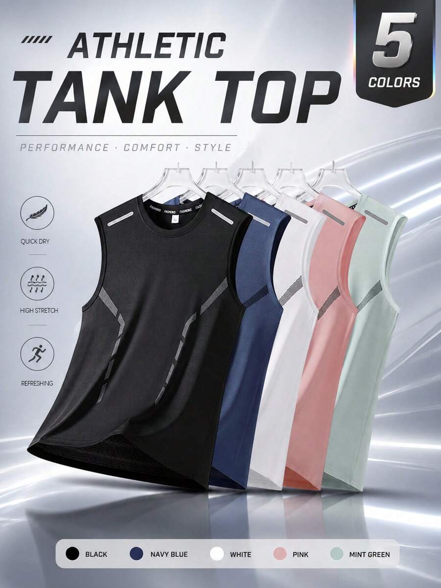 5pcs/Set Men's Summer Mesh Sleeveless Tank Tops, Sports Fitness Training Casual Vest - Multicolor - View 1