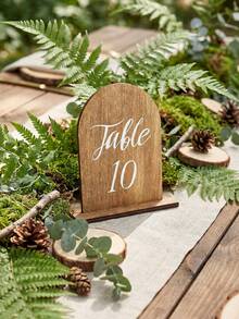 1-20 Rustic Wooden Table Number Plates, Arch-Shaped Handwritten Style Wedding Reception Seating Numbers - A - View 2