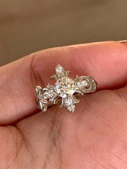 1 pieza Anillo abierto de flor de iris de circonita cúbica de lujo, elegante y de alta gama, adecuado para el uso diario de las mujeres